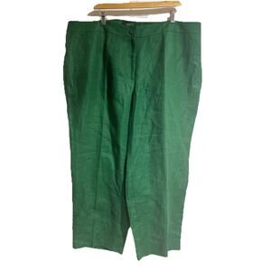 Talbots Women 22W 100% Irish Linen Green Heritage Trousers Cropped